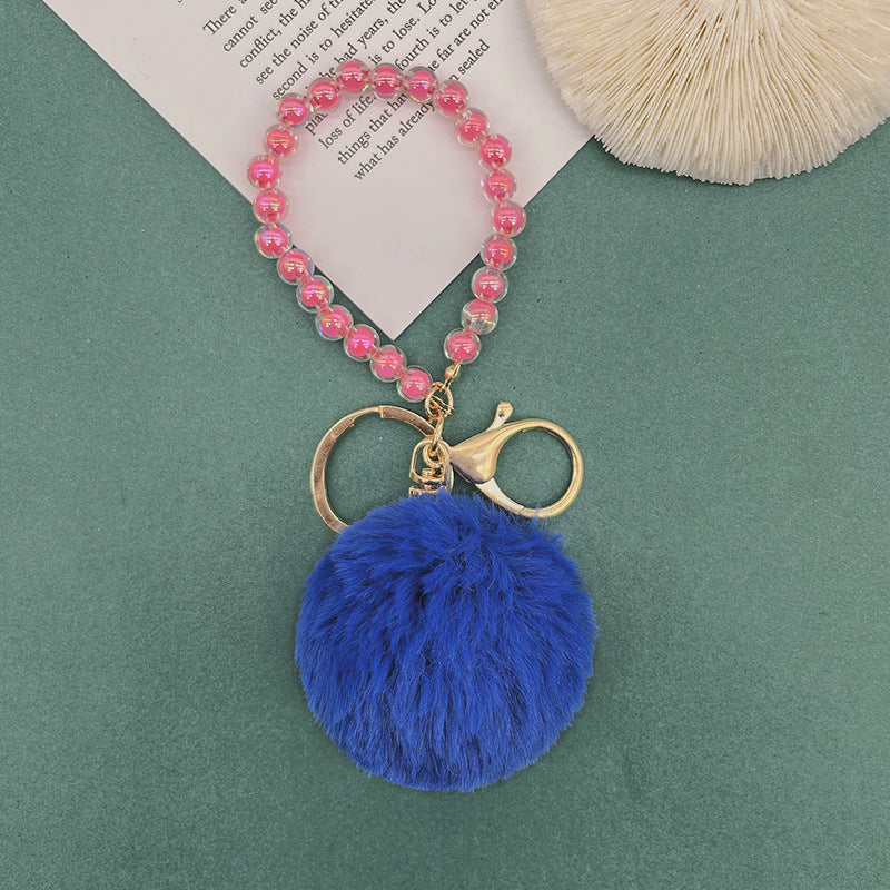 Wholesale Cute Fur Ball Colorful Beaded Lanyard Keychain